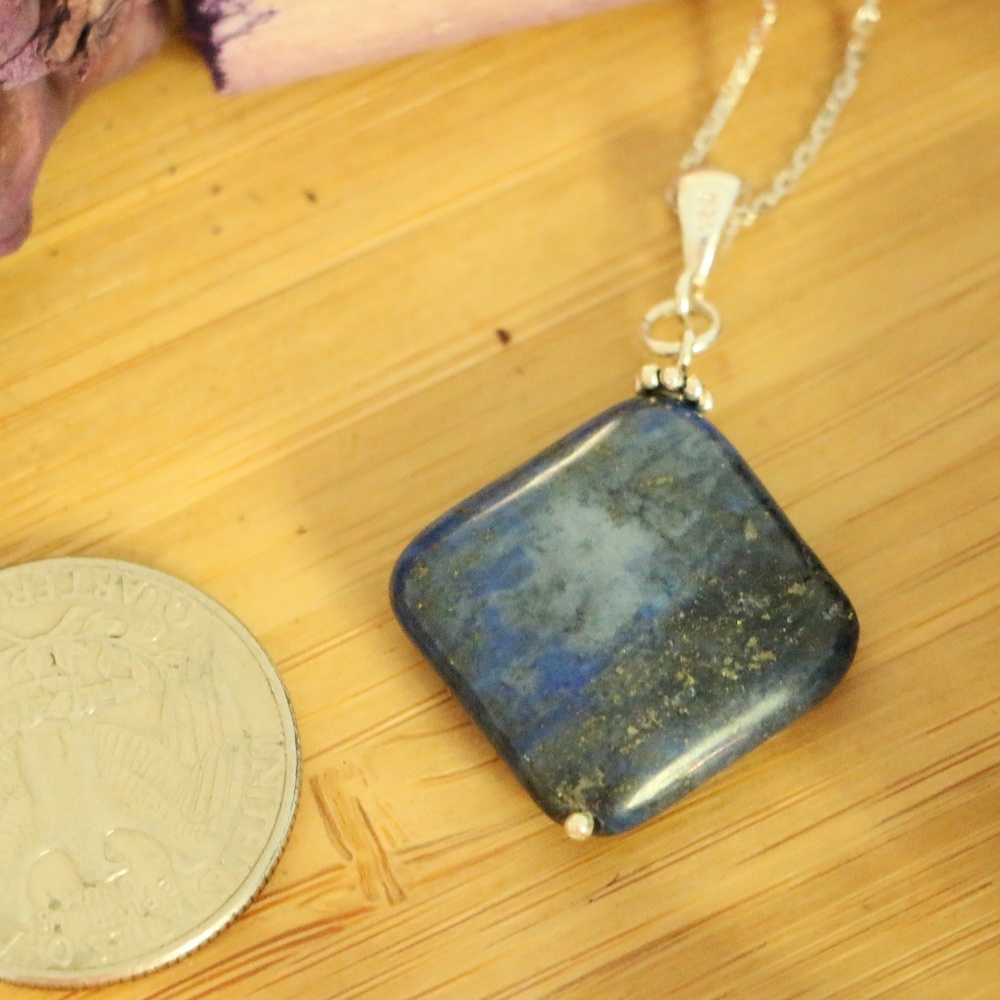 925 Sterling Silver Natural  lapis Stone Necklaces - Picture 3 of 6